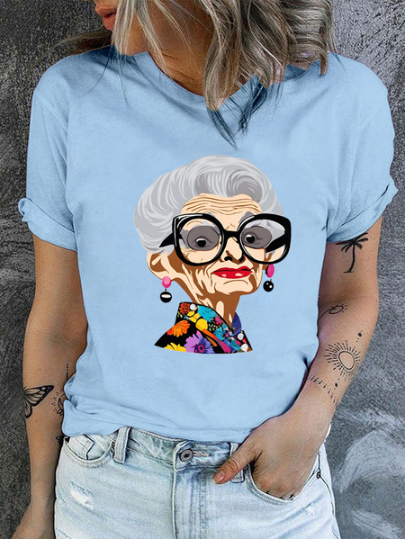 

Iris Apfel inspired Casual Cotton Regular Fit T-Shirt, Light blue, T-shirts