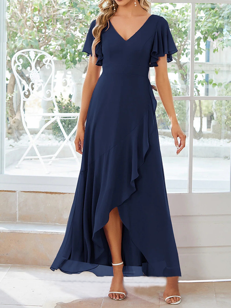 

Elegant Plain Chiffon Loose Dress, Dark blue, Dresses