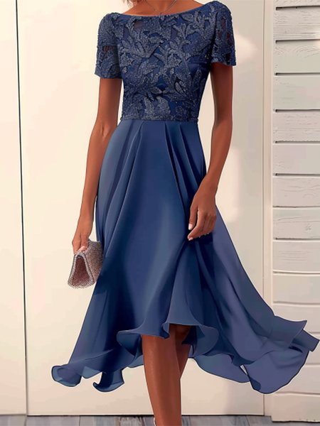 

Lace Plain Elegant Chiffon Dress, Dark blue, Dresses