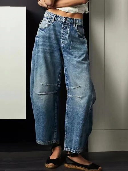 

Urban Denim Plain Loose Jeans Ankle Pants, Denim blue, Jeans