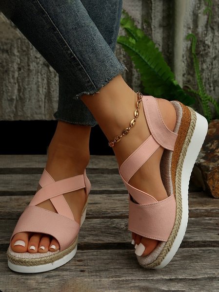 

Casual Geometric Slip On Low Heel Slide Sandals, Pink, Women shoes