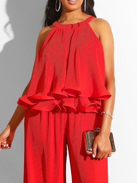 

Plain Casual Loose Crew Neck Cami, Red, Tanks and Camis