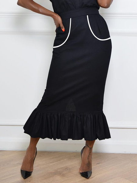 

Regular Fit Color Block Urban Maxi Skirt, Black, Skirts