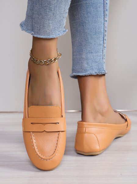 

All Season Pu Plain Shallow Shoes, Orange, Flats