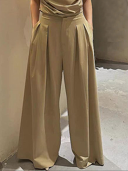

Plain Loose Urban Long Pants Wide leg pants, Khaki, Pants