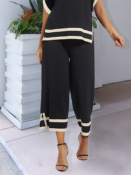 

High Elasticity Loose Casual Color Block Pants Ankle Pants, Black, Pants