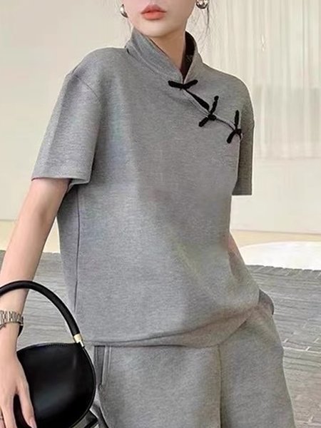 

Plain Loose Casual Short Sleeve Sweatshirt, Gray, Hoodies and Sweatshirts