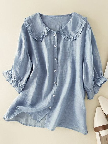 

Cotton-Blend Casual Linen Style Blouse, Light blue, Blouses & Shirts