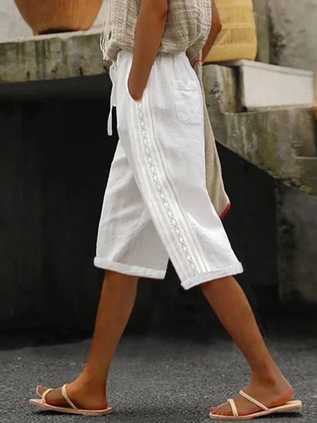 

Casual Cotton Drawstring Pants, White, Pants