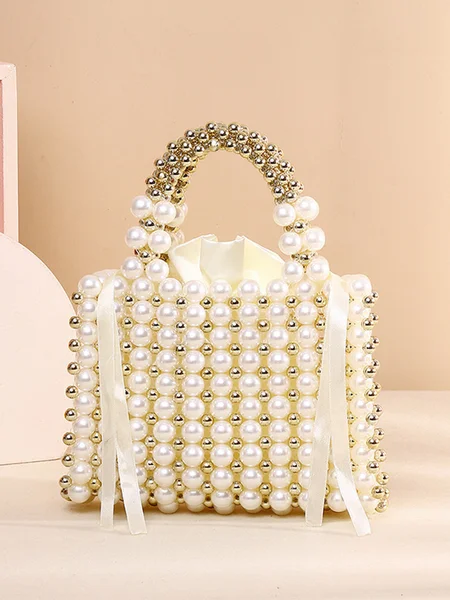 

Elegant Imitation Pearl Beaded Handbag, Beige, Bags