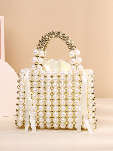 

Elegant Imitation Pearl Beaded Handbag, Beige, Bags