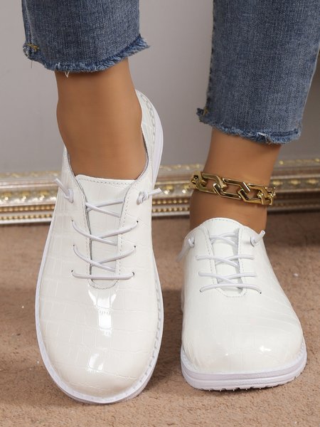 Pu Casual All Season Skate Shoes, White, Flats
