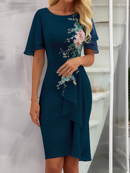 

Plain Elegant Regular Fit Crew Neck Dress, Dark blue, Dresses