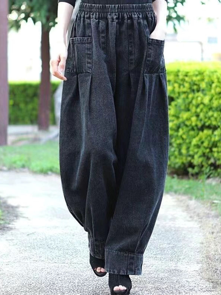 

Casual Plain Ankle Pants Pant, Black, Denim&Jeans