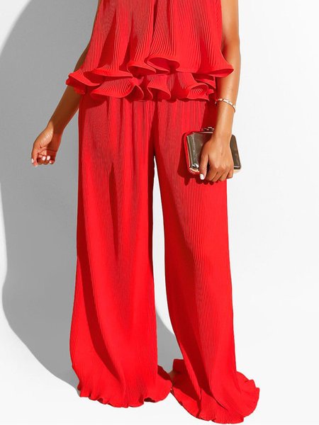 

Loose Plain Casual Wide leg Pants, Red, Pants