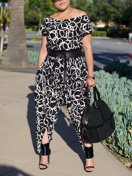 

Boat Neck Urban Loose Abstract Polka Dots Jumpsuit, Black-white, Jumpsuits