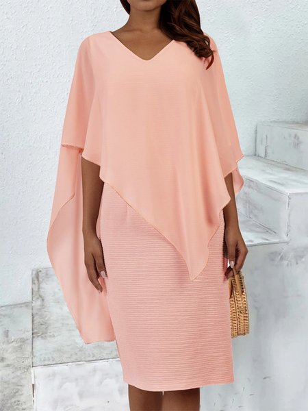 

V Neck Loose Elegant Chiffon Dress, Orange pink, Dresses