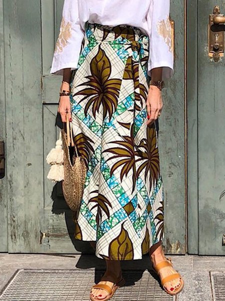 Vacation Printing Loose Abstract Graphic Skirt, As picture, Skirts