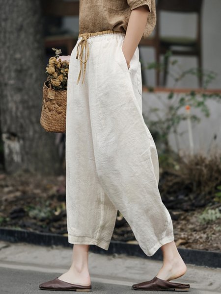 

Casual Plain Long Pant, White, Pants