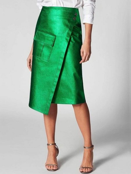 

Urban Regular Fit Satin Pocket Plain Skirt, Green, Skirts