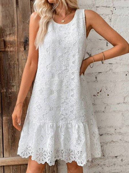 

Jacquard Bone Lace Cotton Elegant Dress, White, Dresses