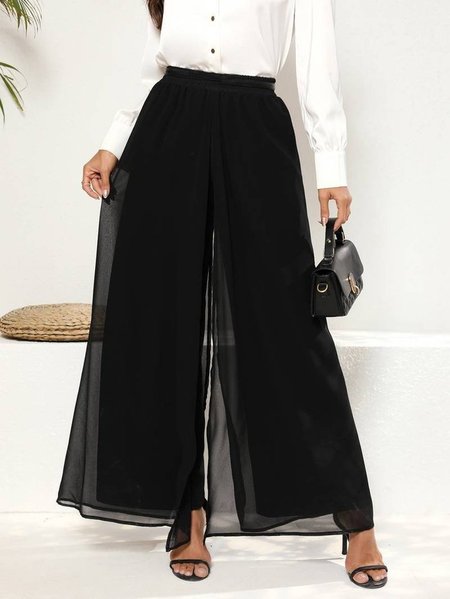 Elegant Plain Loose Chiffon Pants