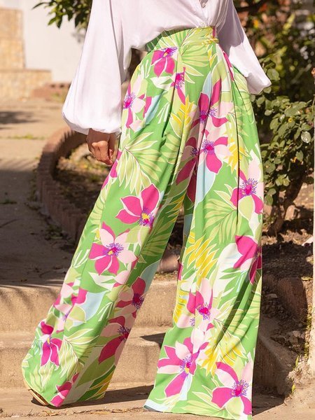 

Printing Floral Regular Fit Vacation Pants, As picture, Pants