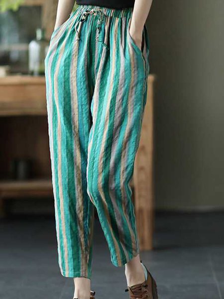 

Casual Striped Ankle Pants Pant, Green, Pants