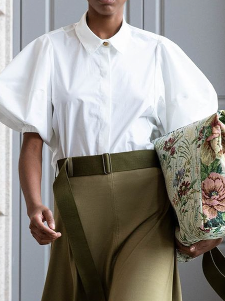 

Plain Urban Shirt Collar Short Sleeve Loose Blouse, White, Blouses and Shirts