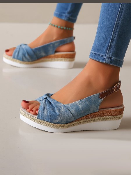 

Casual Plain Blocking Hook-Loop Block Heel Slide Sandals, Sky blue, Women shoes