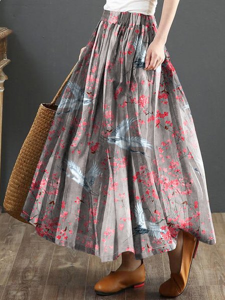 

Casual Floral A-Line Natural Maxi Skirt, Pink, Skirts