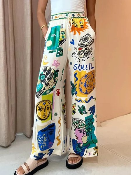 

Casual Abstract Loose Pants, Yellow, Pants