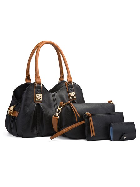

4pcs/set Large Capacity Ruched Tote Bag, Black, Bags