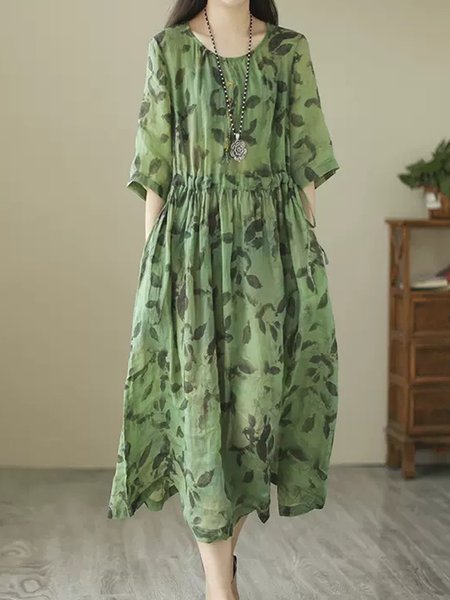 

Women Floral Crew Neck Short Sleeve Comfy Casual Maxi Dress, Green, Dresses