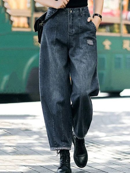 

Casual Plain Long Pocket Stitching Pant, Deep blue, Denim&Jeans