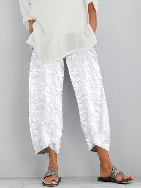 

Casual Cotton And Linen Loose Pants, White, Pants