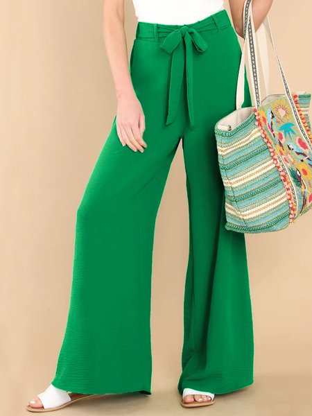 

Plain Simple Pants With Belt, Green, Pants