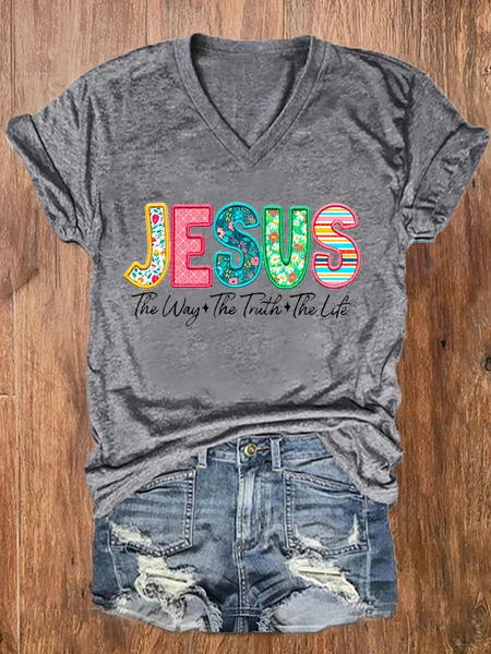 

Women's Jesus The Way The Truth The Life Printed Casual Regular Fit T-Shirt, Light gray, T-shirts