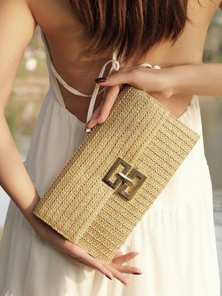 

Vacation Straw Clutch Bag, Apricot, Bags