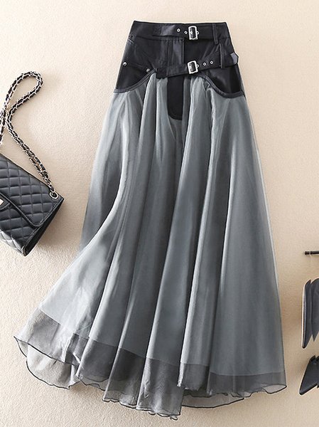 

Casual Floral A-Line Natural Maxi Skirt, Black-grey, Skirts