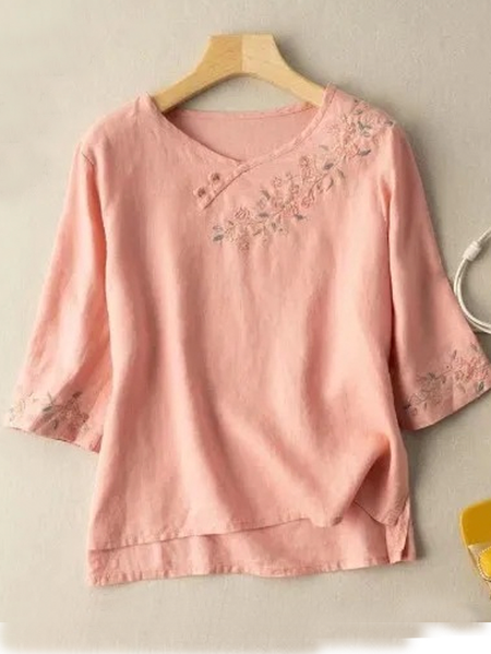 

Casual Asymmetrical Loose Cotton-Blend Shirt, Pink, Blouses & Shirts