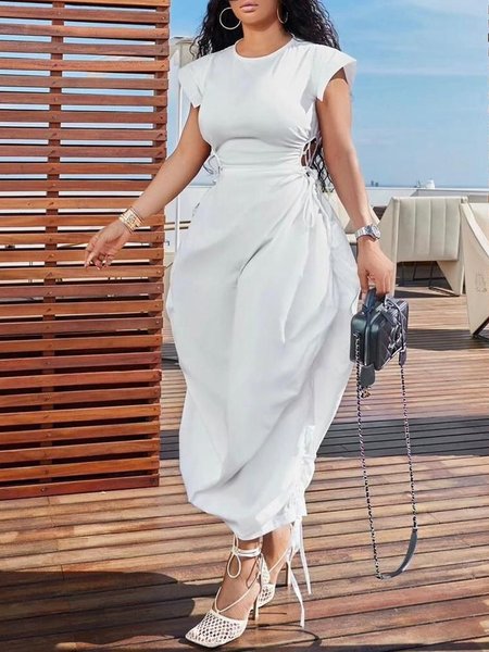 

Urban Plain Crew Neck Short Sleeve Dress, White, Maxi Dresses