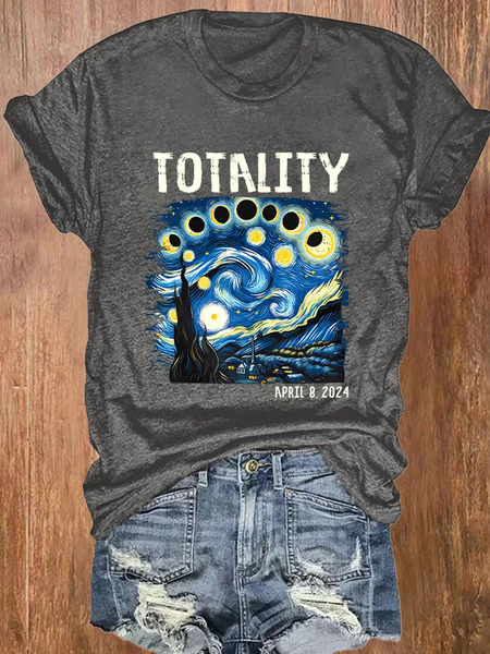 

Retro Starry Night & Totality Solar Eclipse Of April 8, 2024 Print T-Shirt, Deep gray, T-shirts