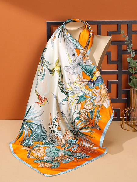 

Elegant Floral Printed Silk Scarf, Color6, Scarves