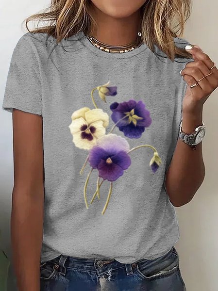 Loose Floral Casual Cotton T Shirt