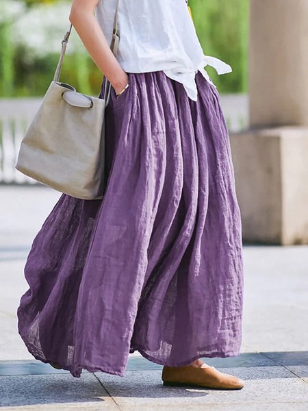 

Casual Plain A-Line Natural Maxi Skirt, Purple, Skirts