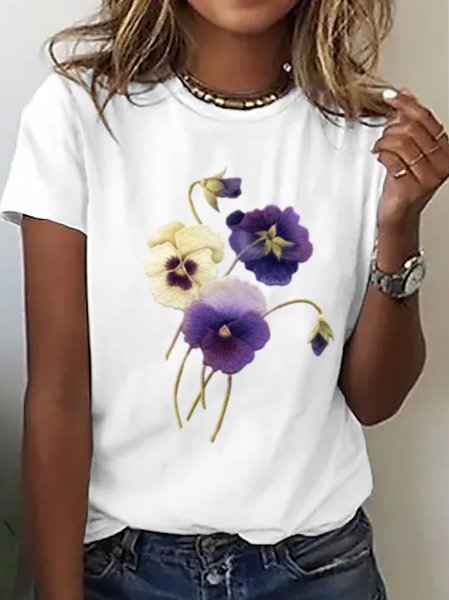 Loose Floral Casual Cotton T Shirt