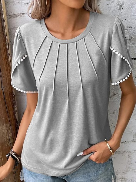 

Women's Short Sleeve Tee/T-shirt Summer Plain Crew Neck Daily Going Out Casual Top Pink, Gray, Shirts & Blouses
