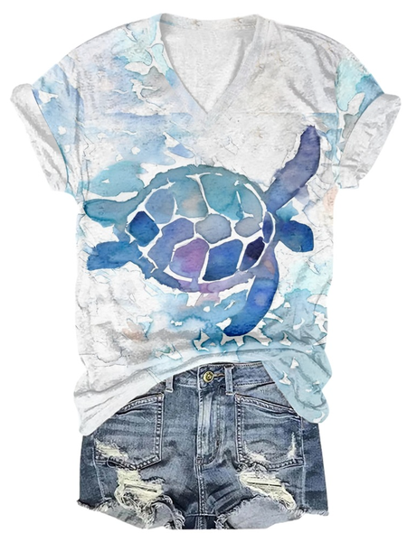 

Casual Turtle Loose T-Shirt, White, T-shirts