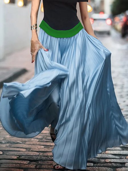 

Plain Urban Loose Maxi Skirt, Blue, Skirts